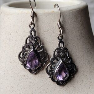 Vintage Sterling Silver Amethyst Teardrop Earrings
